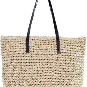 Women Straw Woven Tote Large Beach Handmade Weaving Shoulder Bag Purse Straw Han